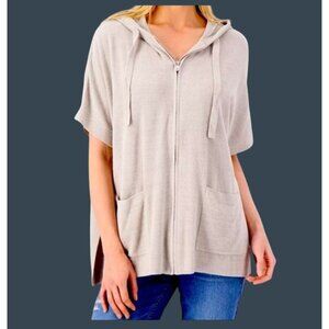 Barefoot Dreams Cozychic Ultra Lite Hooded Zip-Up Cardigan S/M Beige oversized
